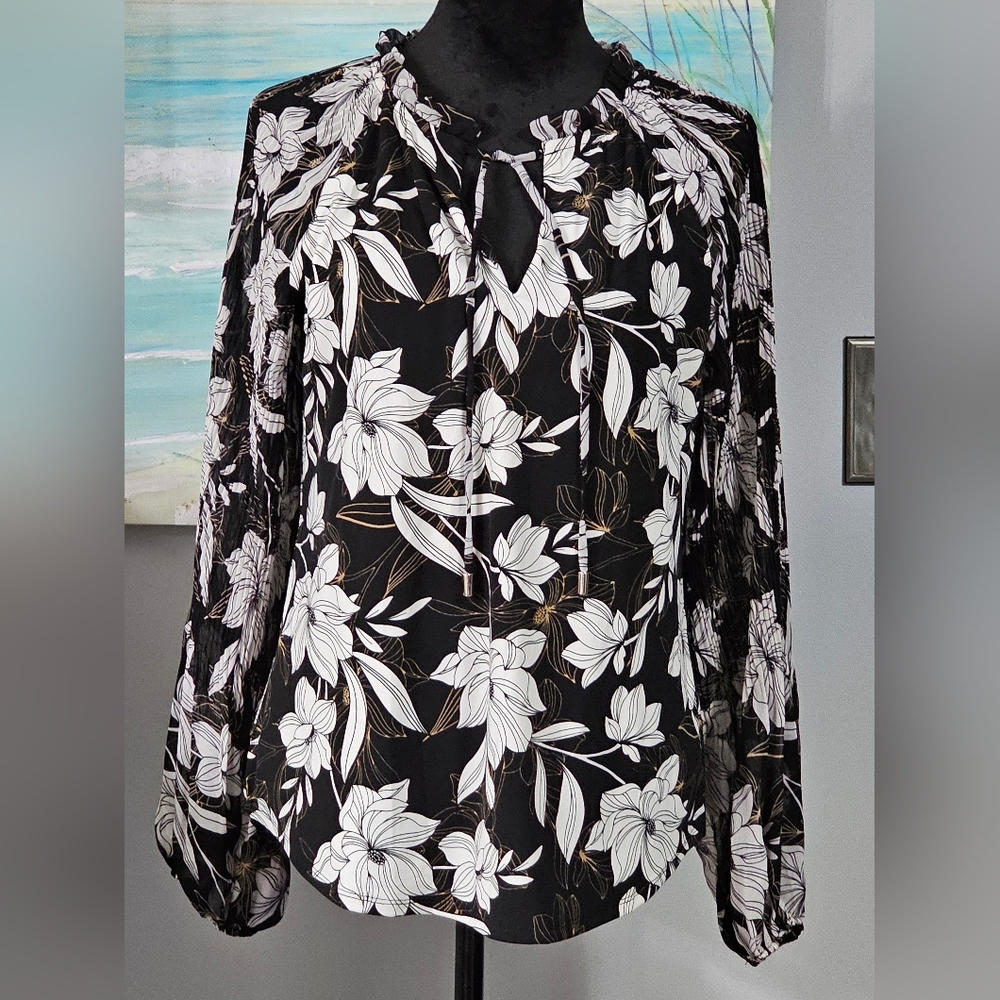 WHBM Floral Long-Sleeve Blouse Size Medium